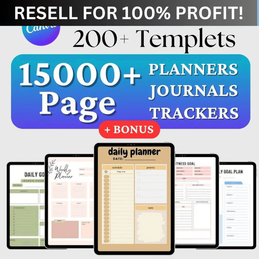 ( NOW ON SALE!) Monster Template Bundle: 15,000+ Pages PLR Planners, Journals, Trackers, Printable | With Resell Rights